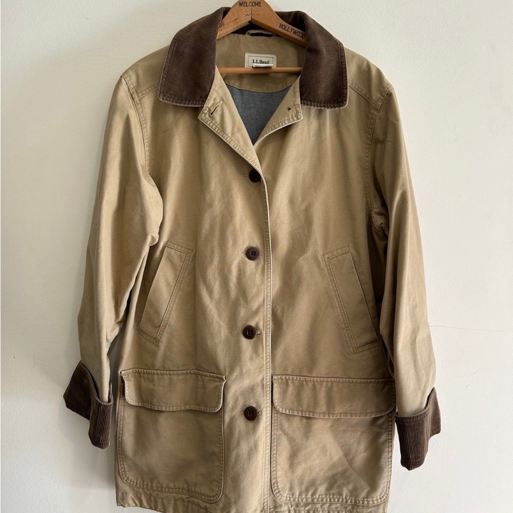 Woman’s large LL Bean khaki colored Canvas barn coat.